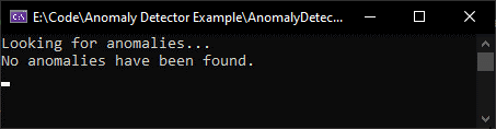 Console showing No anomalies have been found